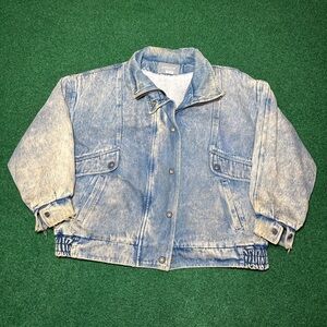 Vintage Jordache Acid Wash Distressed Grunge Sherpa Lined Large Denim Jacket